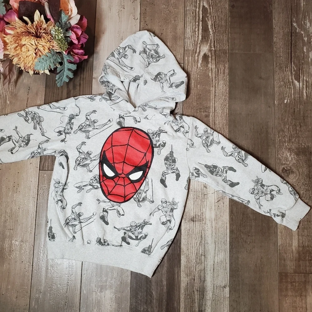 Marvel Spider-Man Pullover Hoodie Sweatshirt Size 5 Gray Red Black